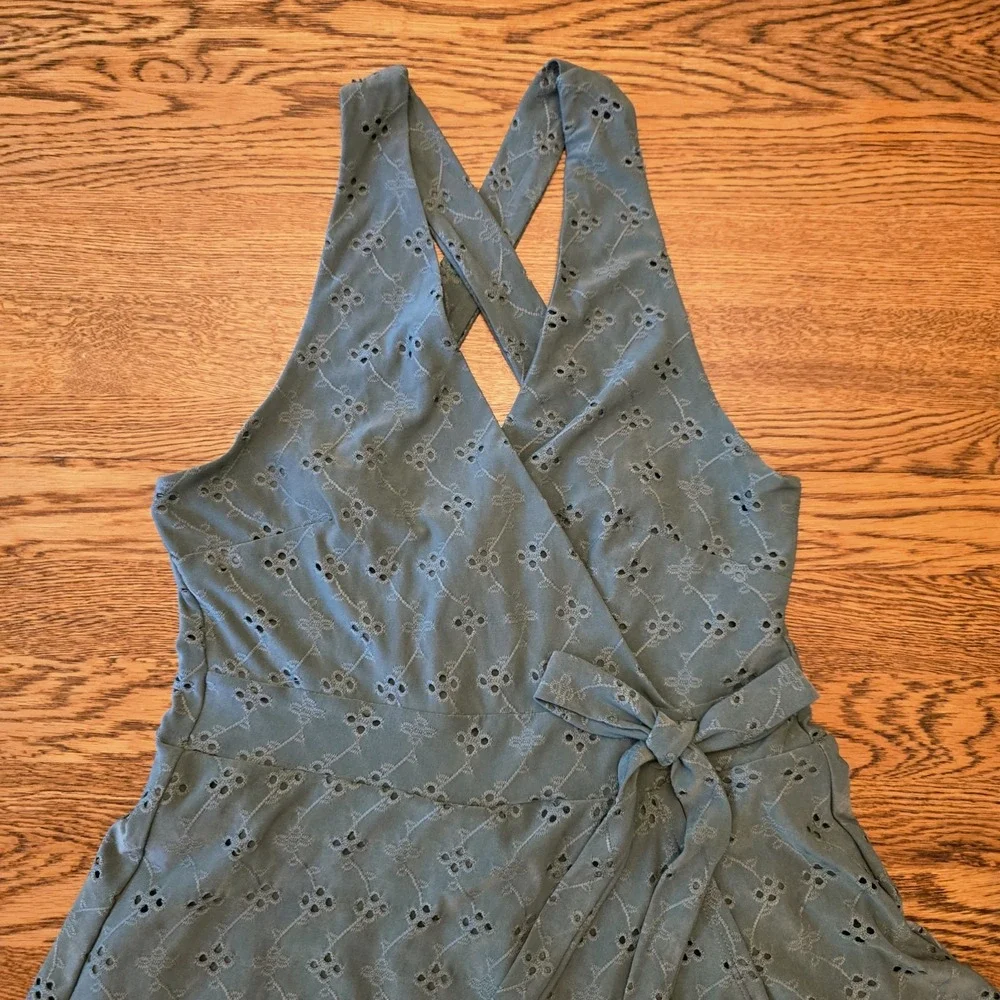 Heart And Heels Eyelet Dress Jumper Juniors M Sage Green Boho Casual Embroidered - Picture 2 of 13